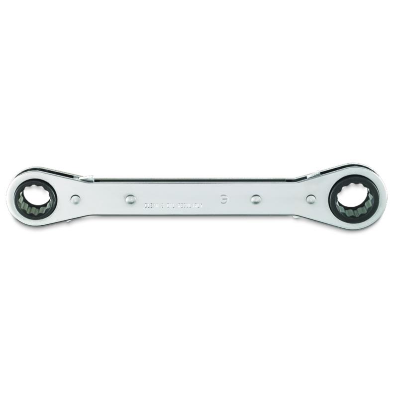 Double Box Wrench 15mmX17mm Reversible Ratcheting 12 Point Metric Full Polish 