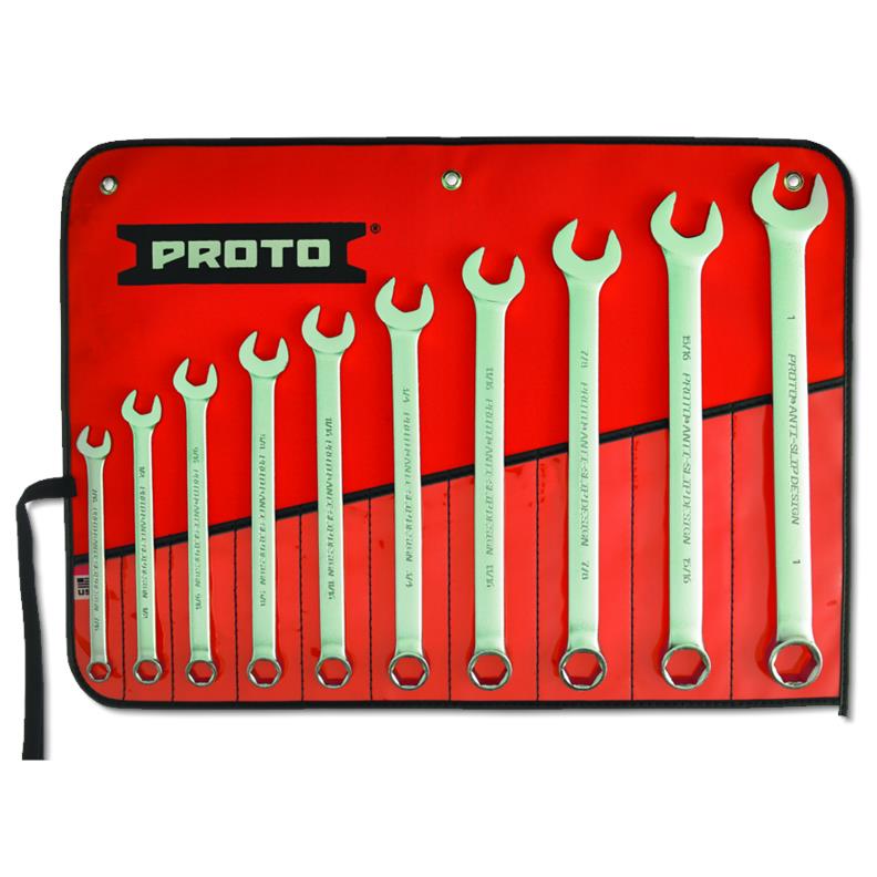 Combination Wrench Set 10-Pc Anti-Slip Design 6 Point Satin 