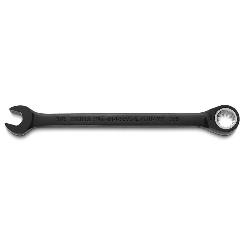 Combination Wrench 3/8" Non-Reversible Ratcheting Spline Black Chrome 
