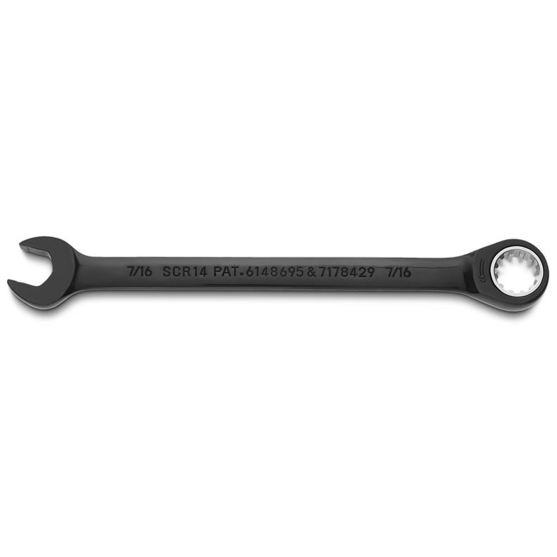 Combination Wrench 7/16" Non-Reversible Ratcheting Spline Black Chrome 