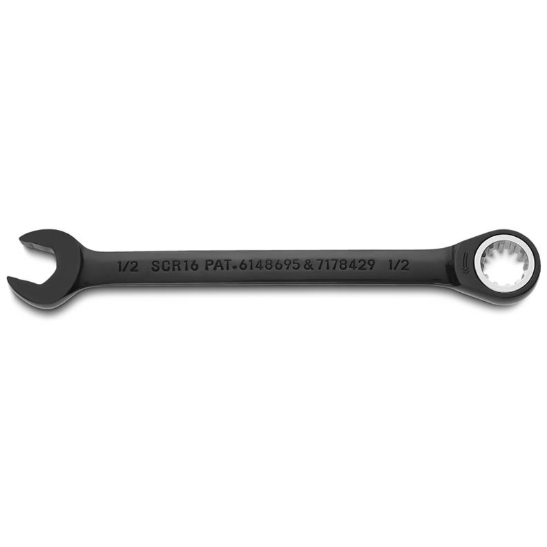 Combination Wrench 1/2" Non-Reversible Ratcheting Spline Black Chrome 