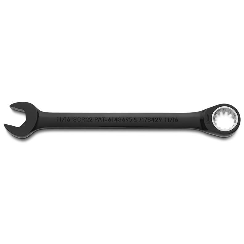 Combination Wrench 11/16" Non-Reversible Ratcheting Spline Black Chrome 