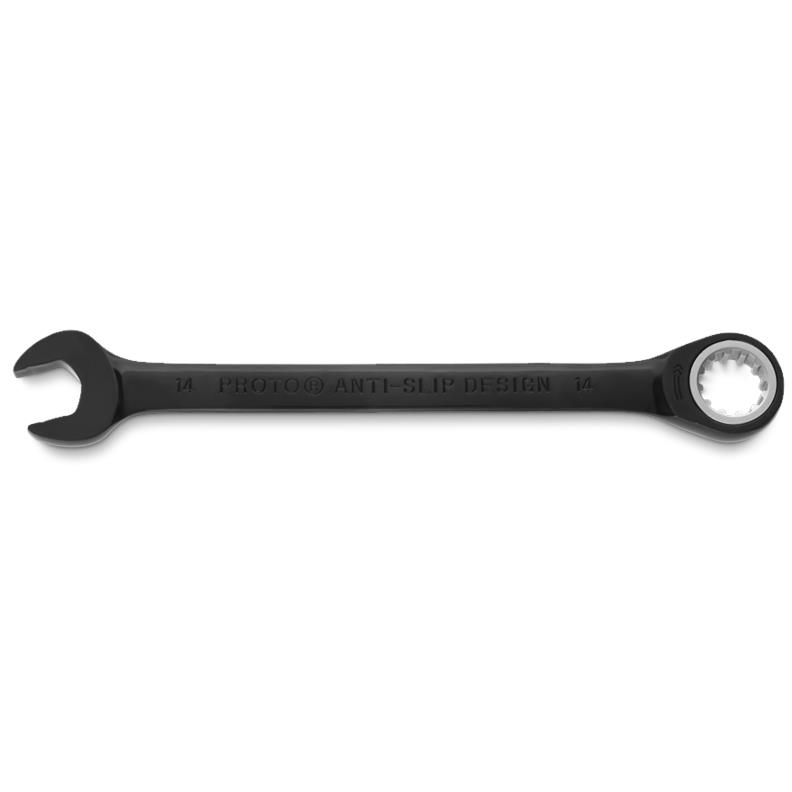Combination Wrench 14mm Non-Reversible Ratcheting Spline Metric Black Chrome 