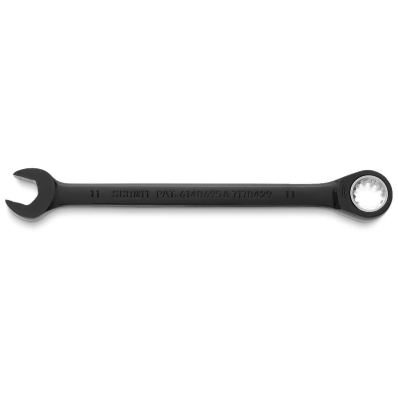 Combination Wrench 11mm Non-Reversible Ratcheting Spline Metric Black Chrome 