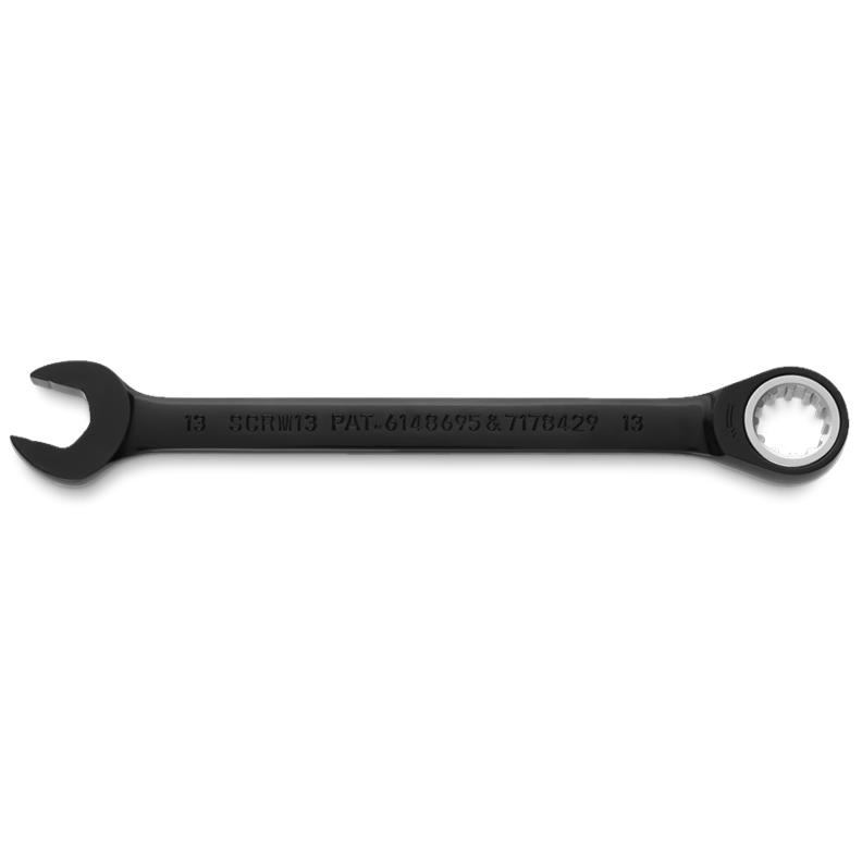 Combination Wrench 13mm Non-Reversible Ratcheting Spline Metric Black Chrome 