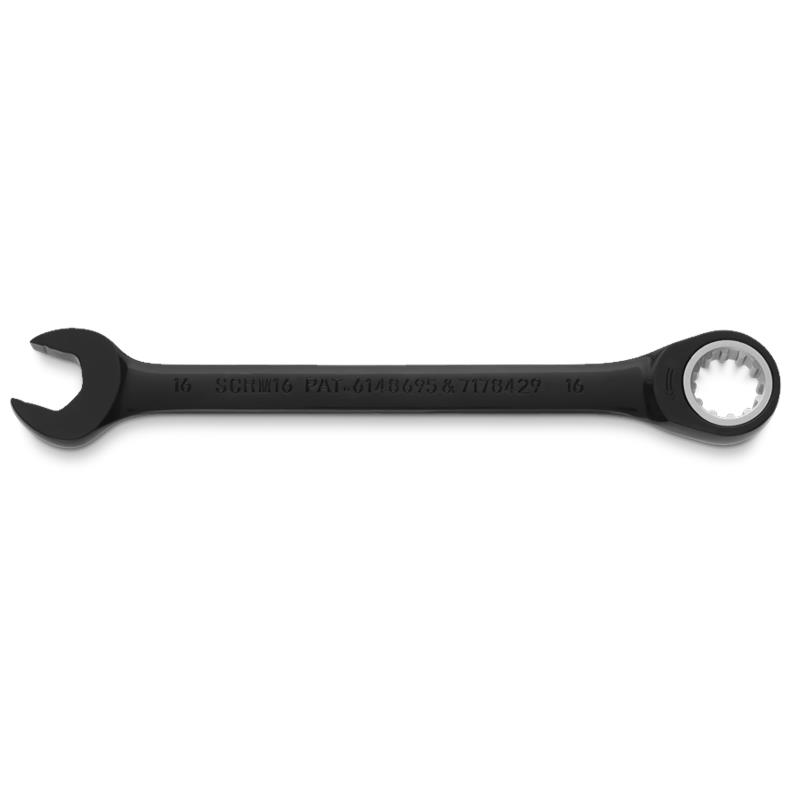 Combination Wrench 16mm Non-Reversible Ratcheting Spline Metric Black Chrome 
