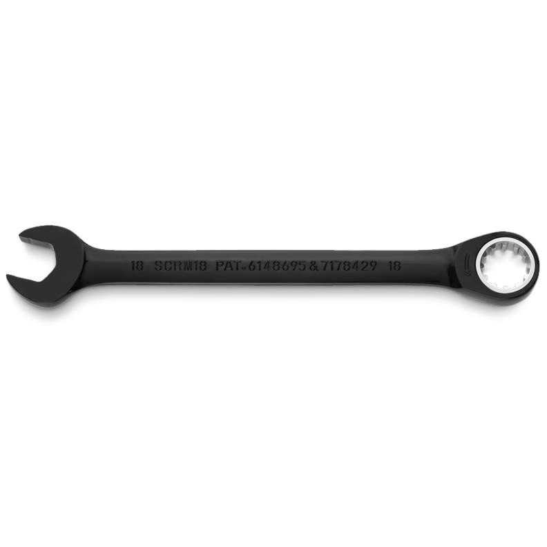 Combination Wrench 18mm Non-Reversible Ratcheting Spline Metric Black Chrome 