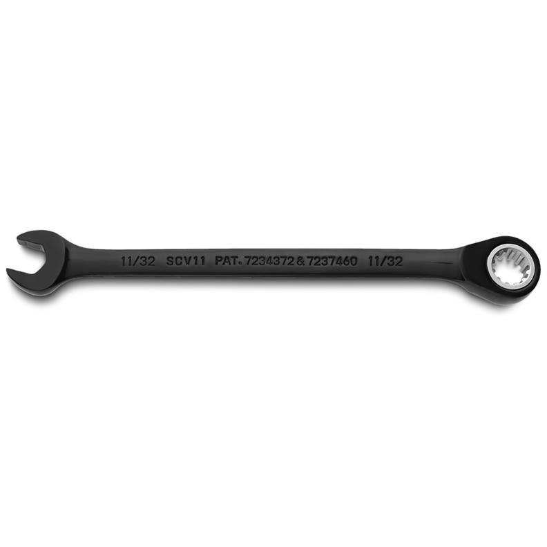Combination Wrench 11/32" Reversible Ratcheting Spline Black Chrome
