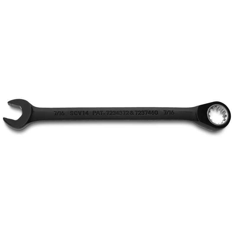 Combination Wrench 7/16" Reversible Ratcheting Spline Black Chrome