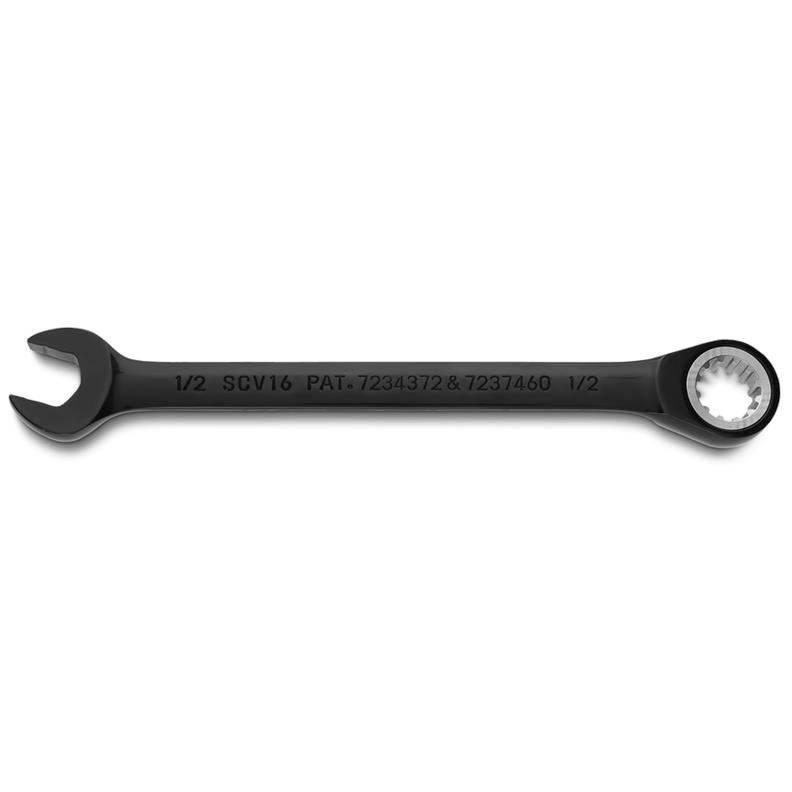 Combination Wrench 1/2" Reversible Ratcheting Spline Black Chrome