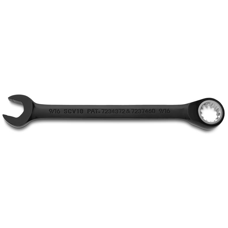 Combination Wrench 9/16" Reversible Ratcheting Spline Black Chrome