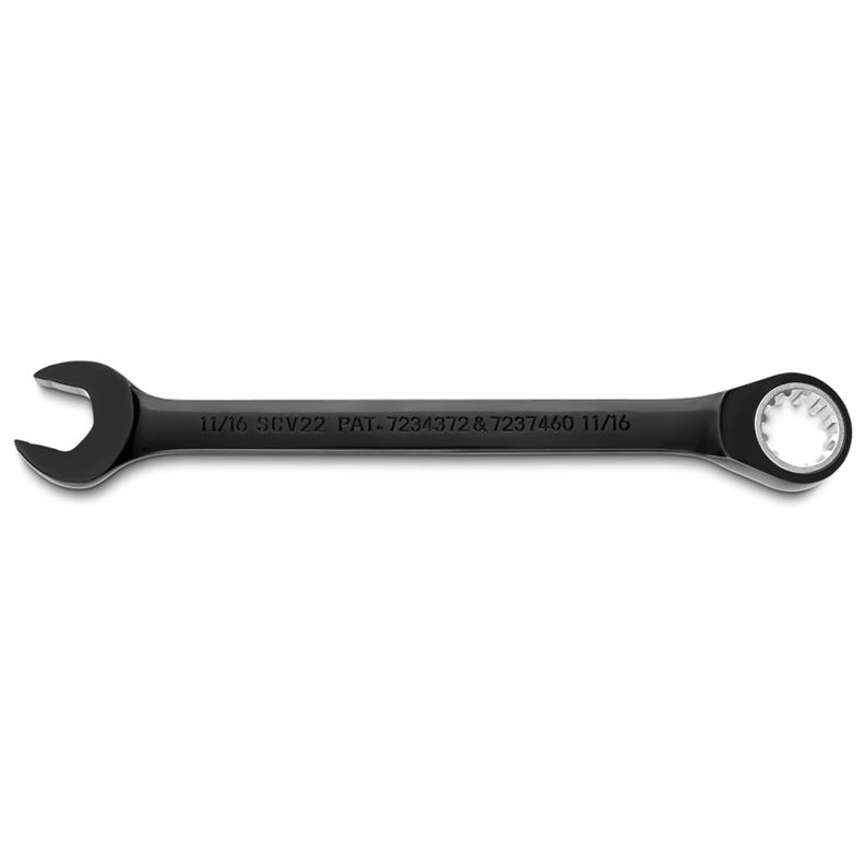 Combination Wrench 11/16" Reversible Ratcheting Spline Black Chrome