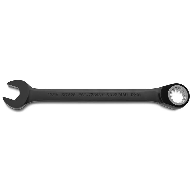 Combination Wrench 13/16" Reversible Ratcheting Spline Black Chrome