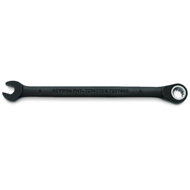 Combination Wrench 6mm Reversible Ratcheting Spline Metric Black Chrome 