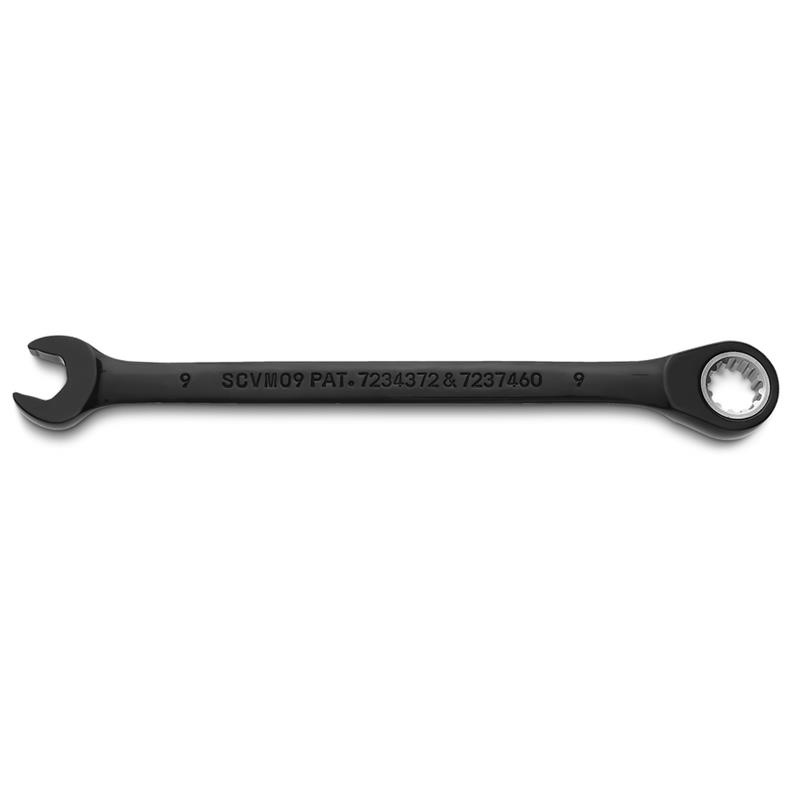 Combination Wrench 9mm Reversible Ratcheting Spline Metric Black Chrome 