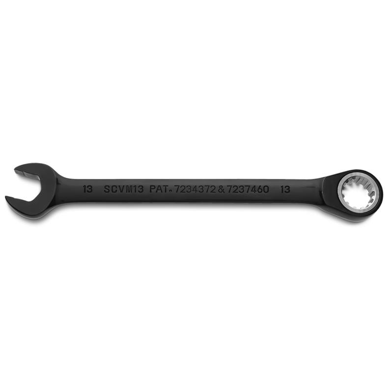 Combination Wrench 13mm Reversible Ratcheting Spline Metric Black Chrome 