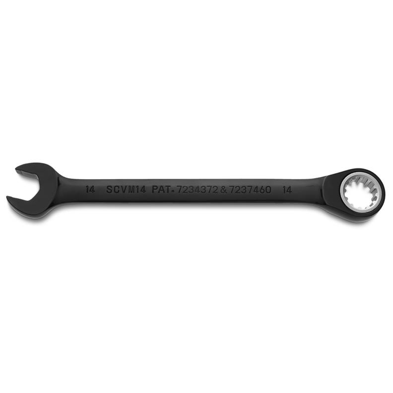 Combination Wrench 14mm Reversible Ratcheting Spline Metric Black Chrome 