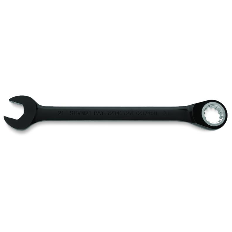 Combination Wrench 21mm Reversible Ratcheting Spline Metric Black Chrome 