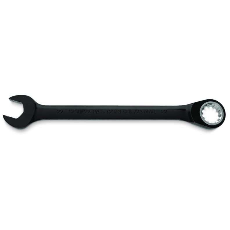 Combination Wrench 22mm Reversible Ratcheting Spline Metric Black Chrome 
