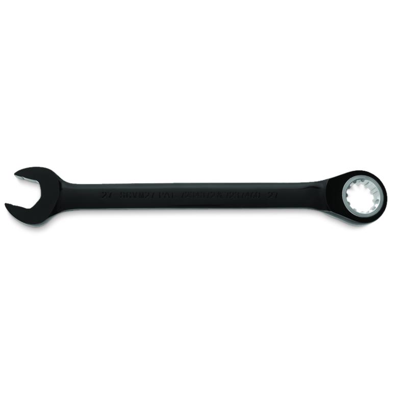 Combination Wrench 27mm Reversible Ratcheting Spline Metric Black Chrome 