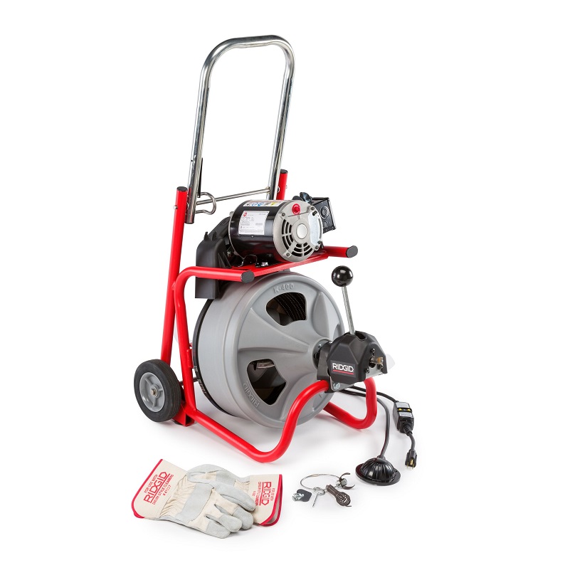 Drain Cleaning Machine with Autofeed, Integral Wound Solid Core Cable & Tools Model K-400 AF 
