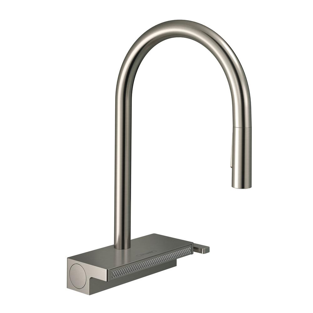 Aquno Select 1 Hole Pull-Down HighArc Kitchen Faucet in Steel Optic