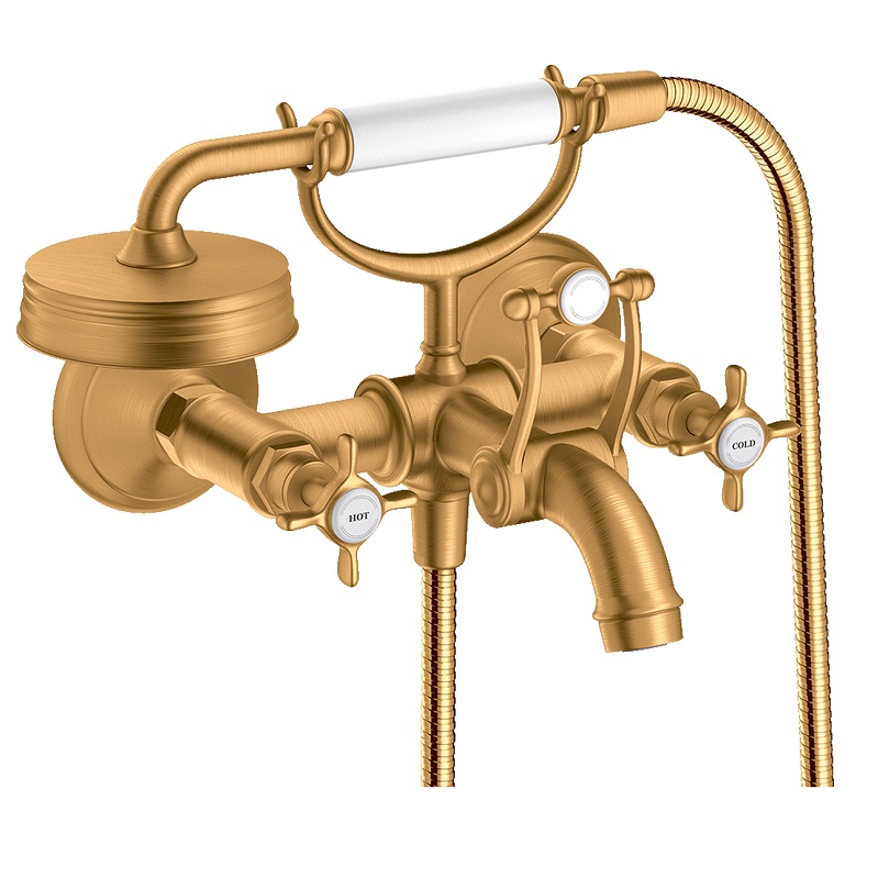 Axor Montreux Wall Mnt Tub Filler w/Cross Hdls in Brushed Gold