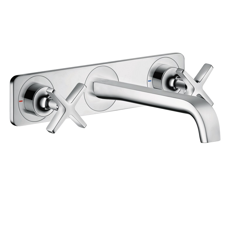 Axor Citterio E Wall Mnt Widespread Faucet Trim w/Plate in Chrome, 1.2 gpm