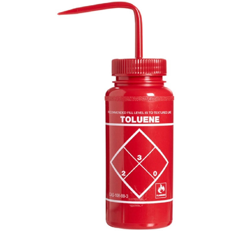 Toluene Wash Bottle 16 oz with 53mm Red Cap