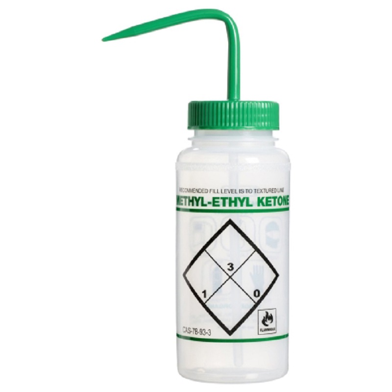 Methyl Ketone (MEK) Wash Bottle 16 oz with 53mm Green Cap