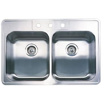 Spex 33x22x7-1/4" SS Equal Double Bowl Sink w/3 Holes