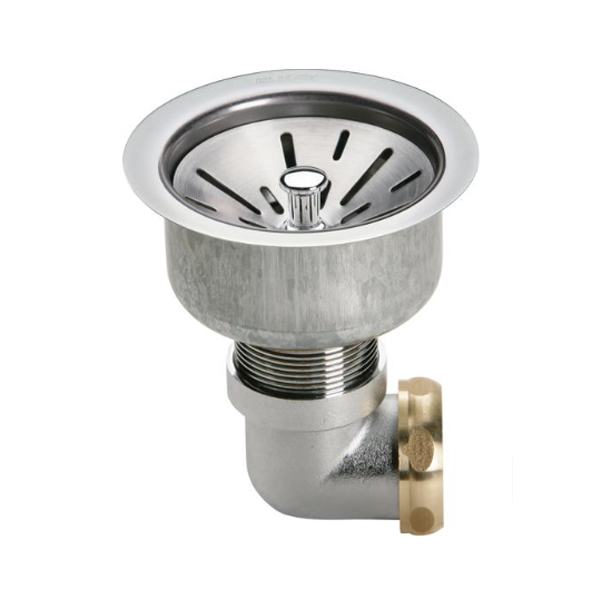 Drain 3-1/2" Fitting 304 Stainless Steel Body, Strainer Basket & Chrome Plated Cast Brass 90 Degree Elbow Polished