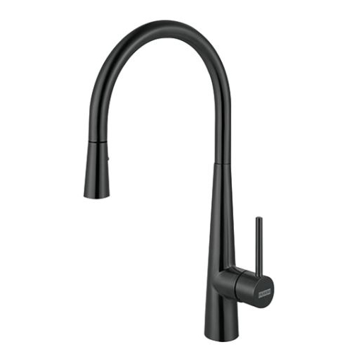 Steel Single Hole Pull-Down Kitchen Faucet, Black Stainless