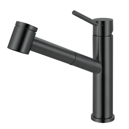 Steel Single Hole Pull-Out Kitchen faucet in Black Stainless