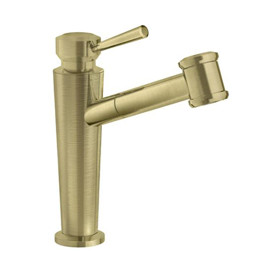 Absinthe Single Hole Pull-Out Kitchen Faucet in Satin Brass