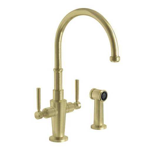Absinthe 2-Handle Kitchen Faucet w/Sidespray in Satin Brass