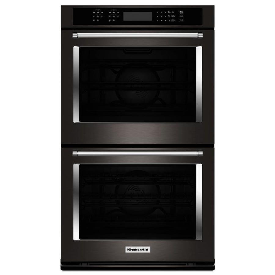 KitchenAid 30" Double Wall Oven w/Even-Heat Convection in Black Stainless