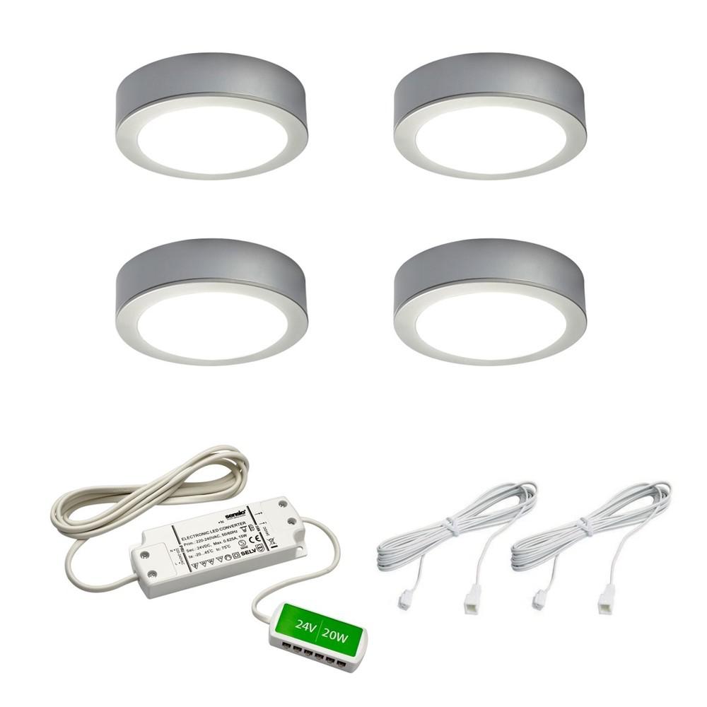 SLS LED Puck Light Kit Cool White 4 Pack Aluminum
