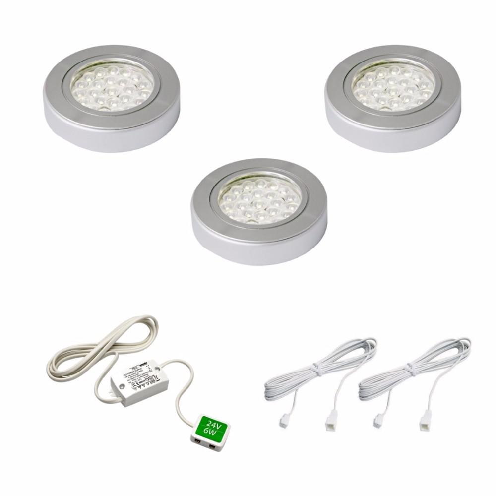 HD LED Puck Light Kit Cool White 3 Pack Aluminum