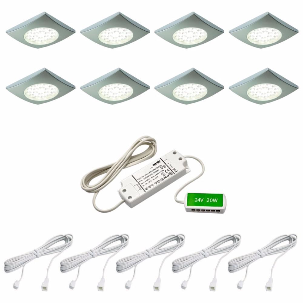 HD LED Square Surface Puck Light Kit Warm White 8 Pack Aluminum