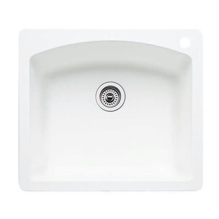 Diamond 25x22x10" Single Kitchen Sink in White w/2 Holes
