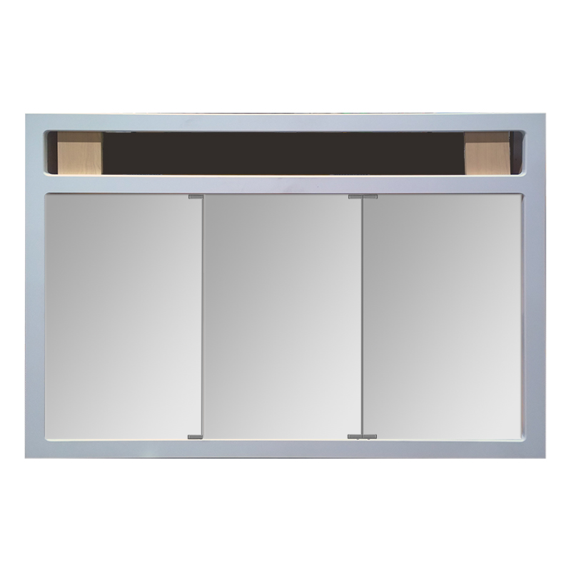 Medicine Cabinet Tri-View w/Lights 48x36 Maple Honey/Satin Nickel