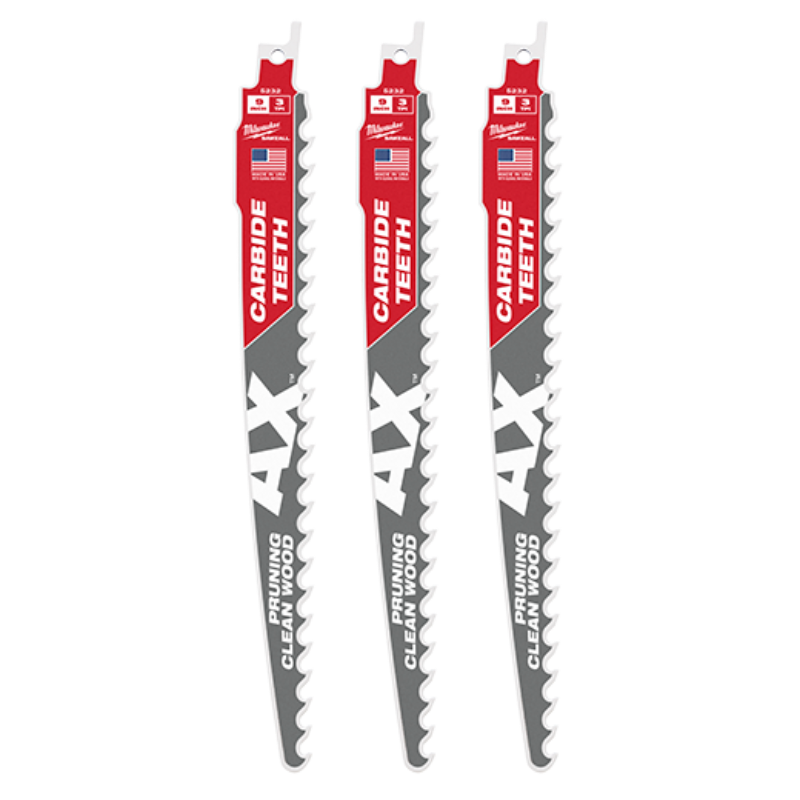 Reciprocating Saw Blade (Sawzall) 9" 7T Carbide Teeth The Ax Pruning 3 Per Pack