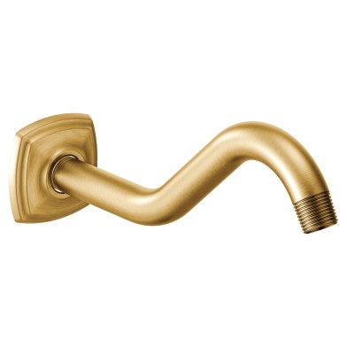 Wall Mount Curved Shower Arm & Flange In Brushed Gold