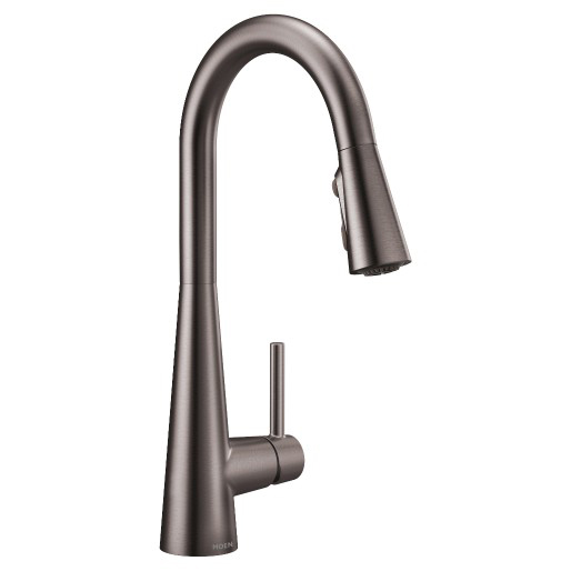 Sleek 1-Handle High Arc Pulldown Kitchen Faucet in Blk SS
