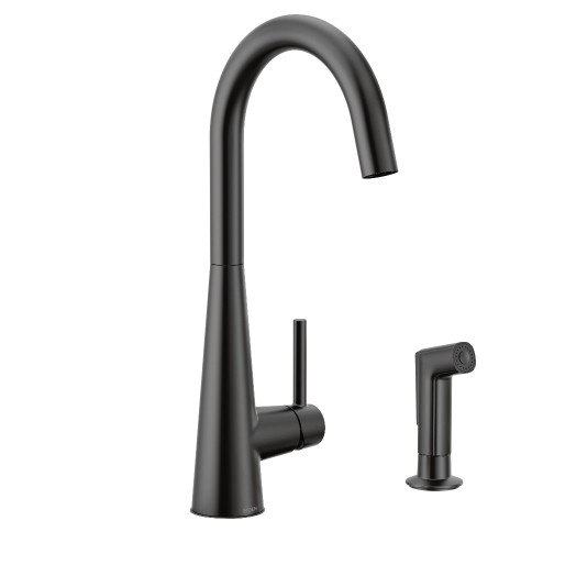 Sleek 1-Handle High Arc Kitchen Faucet w/Side Spray, Black