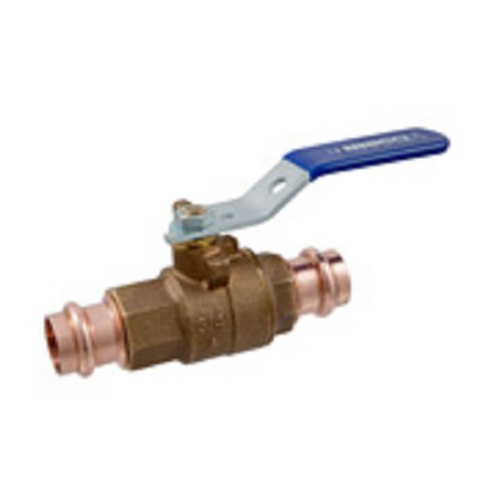 Ball Valve 1-1/2" Bronze 2-Piece Full Port Press Female Ends Stainless Steel Trim NIB-Seal Handle Max Pressure 250 PSI CWP non-shock