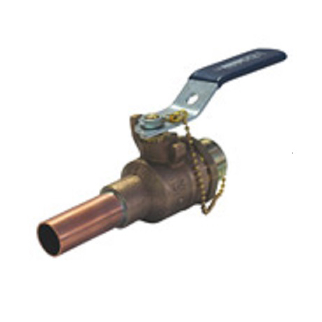 Ball Valve 1/2" Bronze 2-Piece Full Port Press Male Ends Copper Stubout with Hose Connection Cap & Chain Max Pressure 200 PSI CWP non-shock