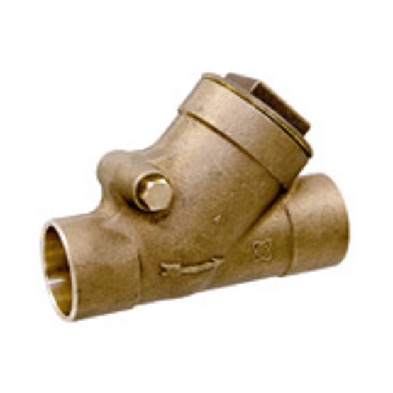 Swing Check Valve 1" Bronze Solder Ends Class 125 Y-Pattern Renewable Seat & PTFE Disc  Max Pressure 200 PSI CWP non-shock
