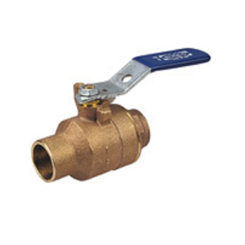 Ball Valve 1" Bronze Solder Ends  2-Piece Full Port Chrome Plated Brass Ball RTFE Seat Standard Lever Handle Max Pressure 600 PSI CWP non-shock